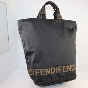 Vintage Fendi Black Nylon Logo Tote Bag